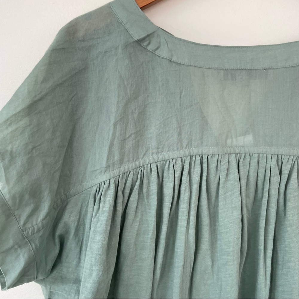 NWT LOFT Split Neck Mixed Media Top L Large in Bay Green 100% Cotton - Picture 8 of 10